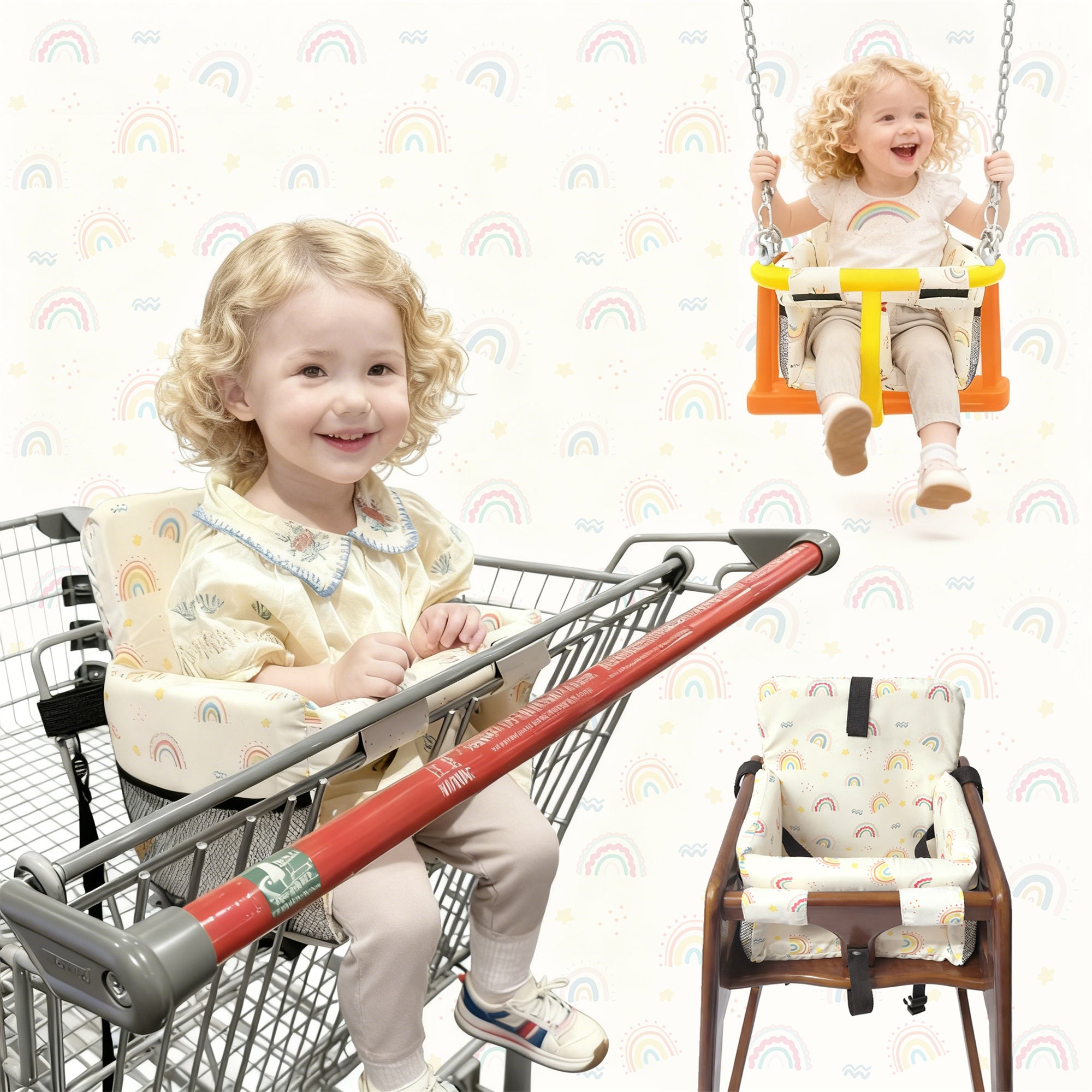 3-in-1 Baby Shopping Cart Cover Booster Seat for Dining Travel High Chair Swing