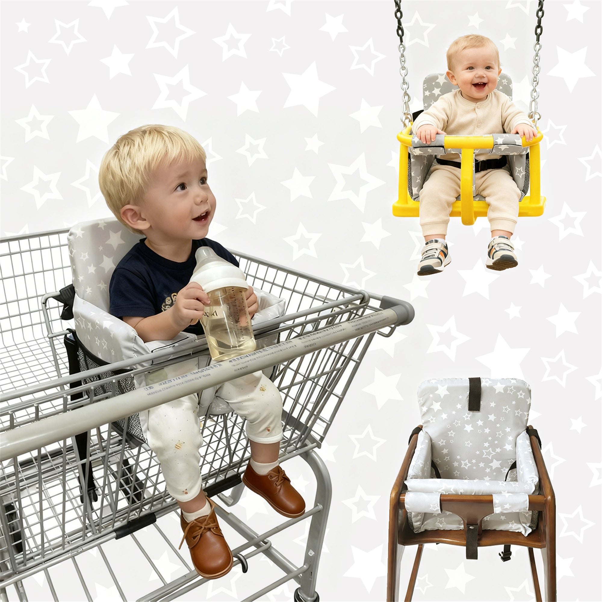 3-in-1 Baby Shopping Cart Cover Booster Seat for Dining Travel High Chair Swing