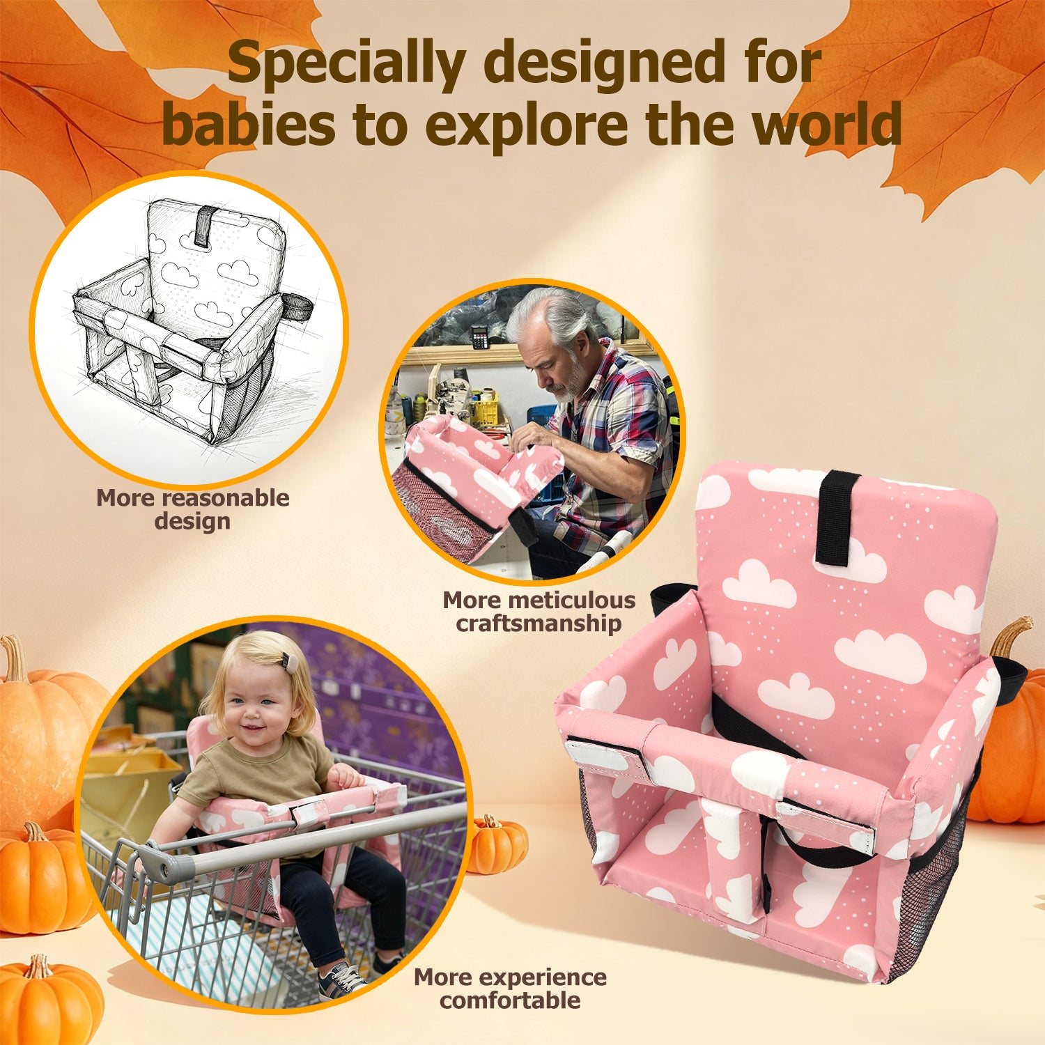3-in-1 Baby Shopping Cart Cover Booster Seat for Dining Travel High Chair Swing