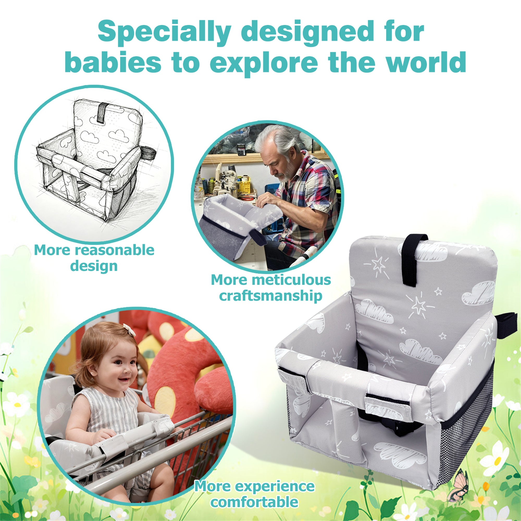 3-in-1 Baby Shopping Cart Cover Booster Seat for Dining Travel High Chair Swing