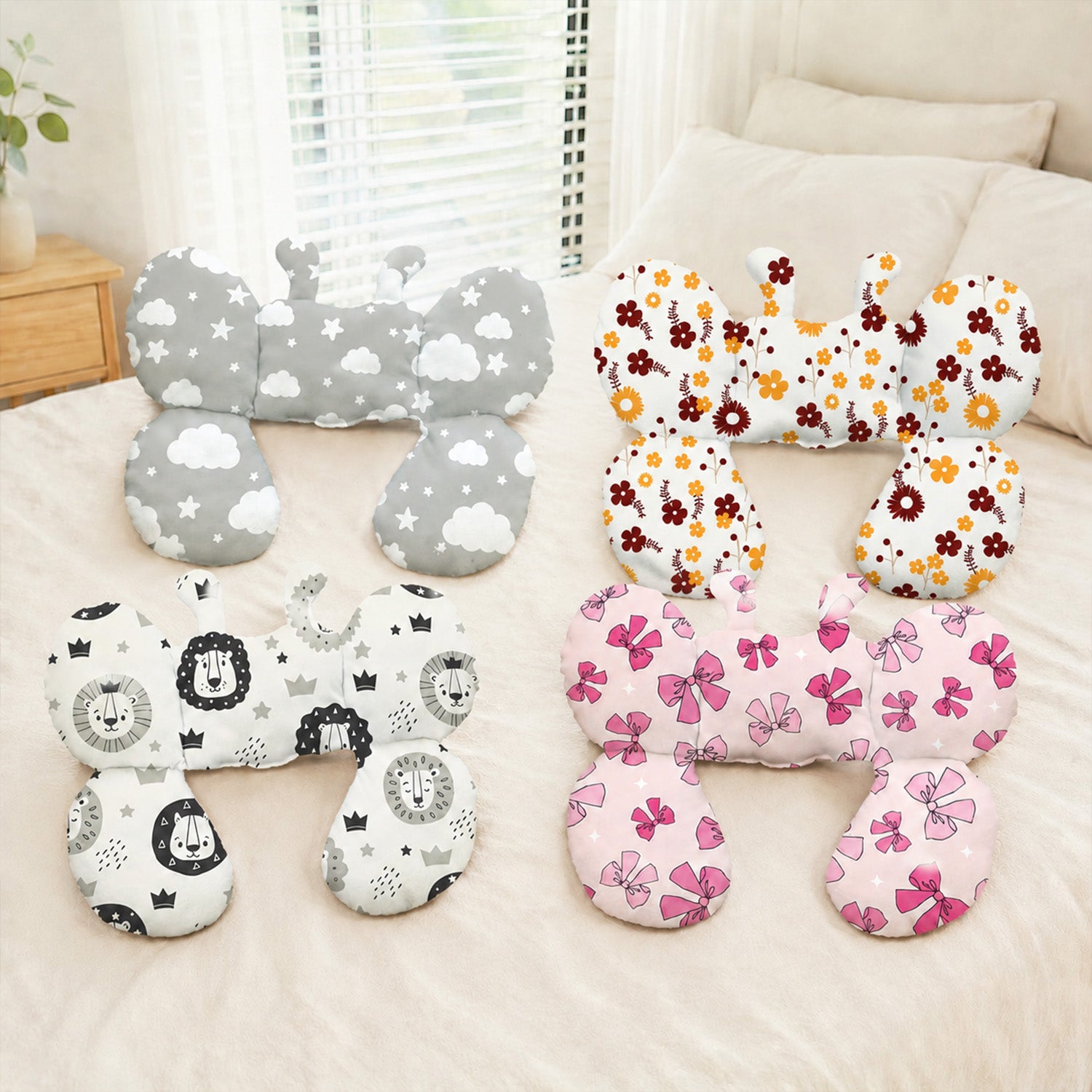 Baby Butterfly-Shaped Neck Pillow, Butterfly Headrest, Children's Car Headrest, Child Safety Seat Headrest, Stroller Pillow, Suitable for Home and Outdoor Use, Baby and Children's Pillow, Soft and Comfortable, Suitable for Both Boys and Girls