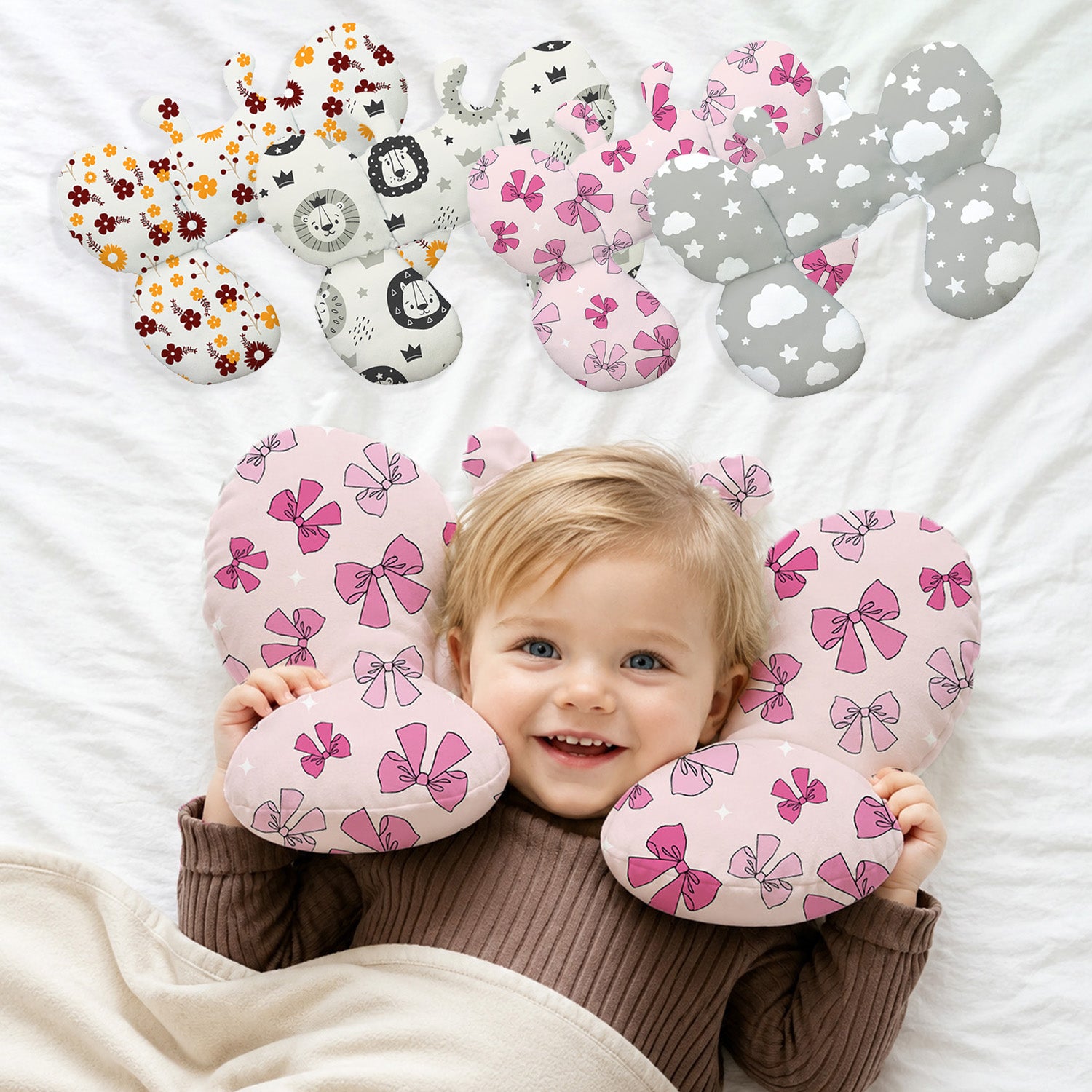 Baby Butterfly-Shaped Neck Pillow, Butterfly Headrest, Children's Car Headrest, Child Safety Seat Headrest, Stroller Pillow, Suitable for Home and Outdoor Use, Baby and Children's Pillow, Soft and Comfortable, Suitable for Both Boys and Girls