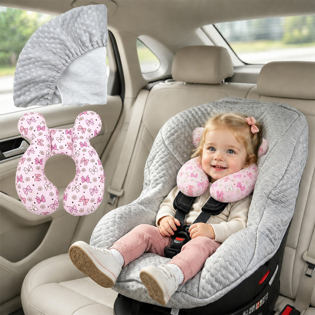 Infant car seat cover and head support pillow set; travel car seat accessories for infants and toddlers; suitable for both boys and girls; suitable for all seasons