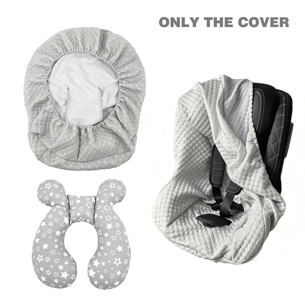 Infant car seat cover and head support pillow set; travel car seat accessories for infants and toddlers; suitable for both boys and girls; suitable for all seasons