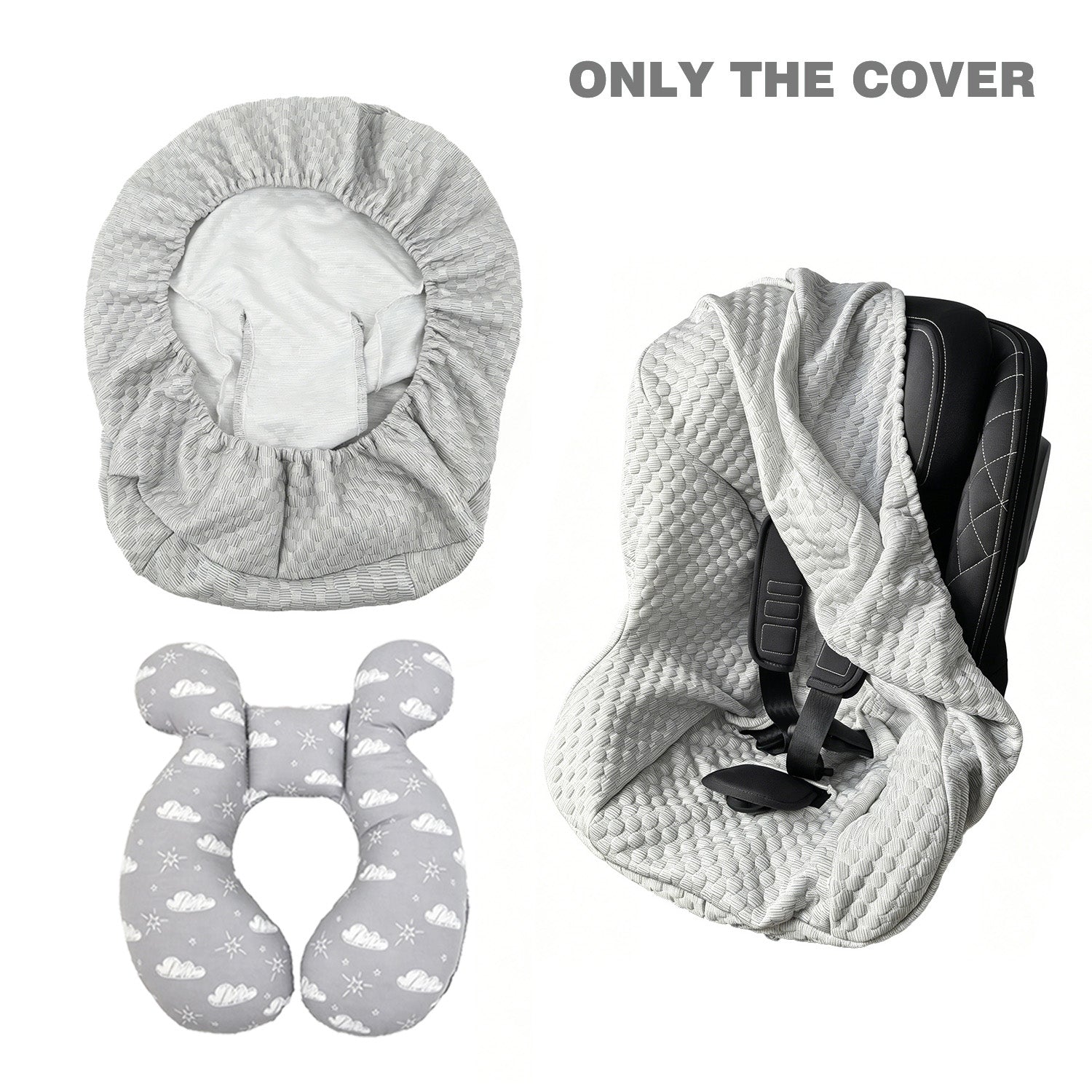 Infant car seat cover and head support pillow set; travel car seat accessories for infants and toddlers; suitable for both boys and girls; suitable for all seasons