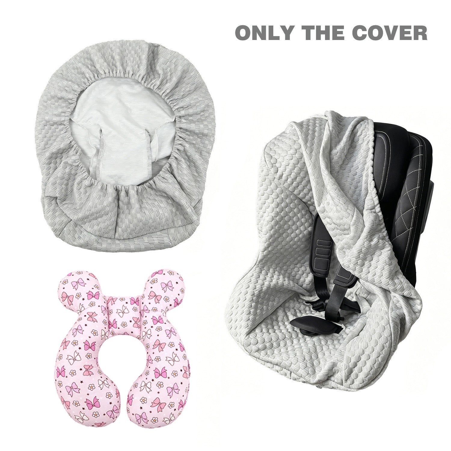 Infant car seat cover and head support pillow set; travel car seat accessories for infants and toddlers; suitable for both boys and girls; suitable for all seasons