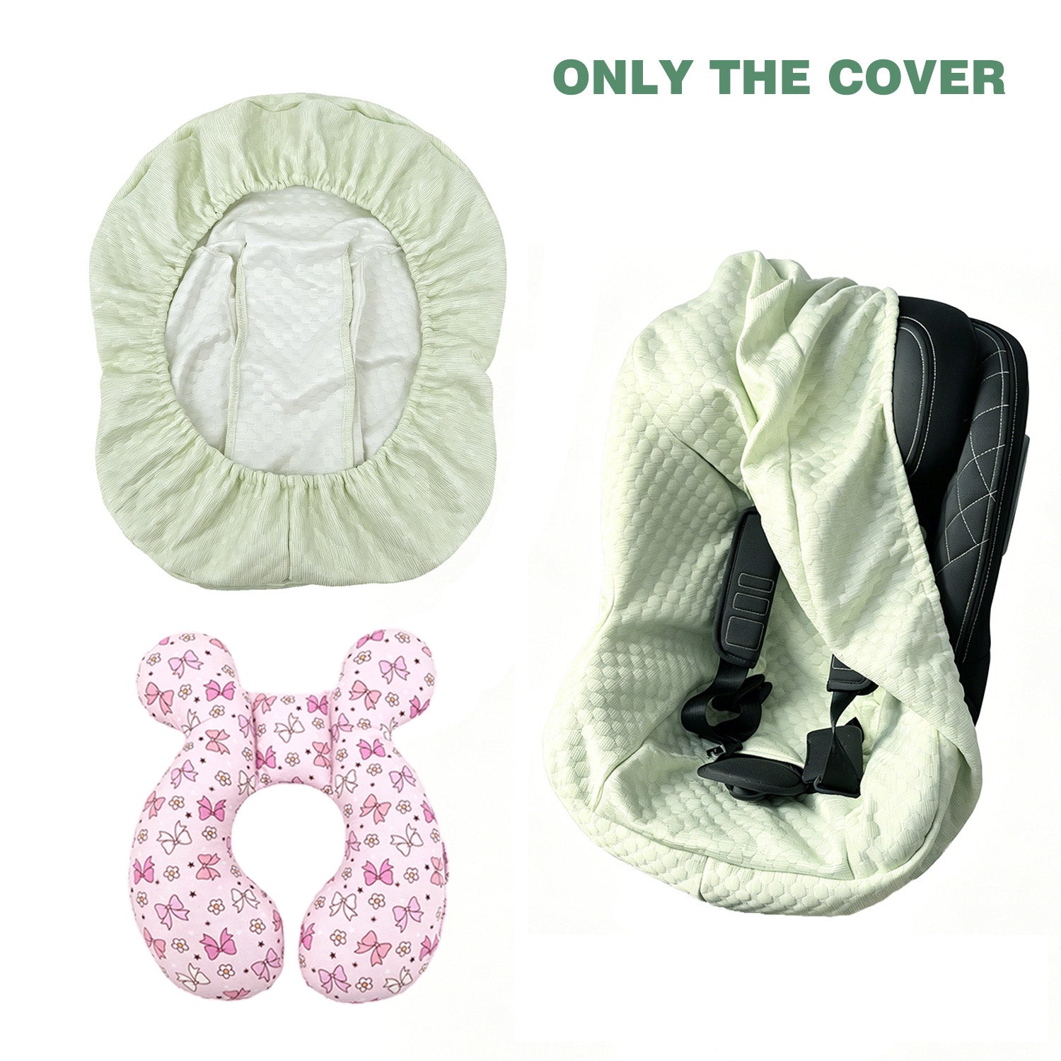Infant car seat cover and head support pillow set; travel car seat accessories for infants and toddlers; suitable for both boys and girls; suitable for all seasons