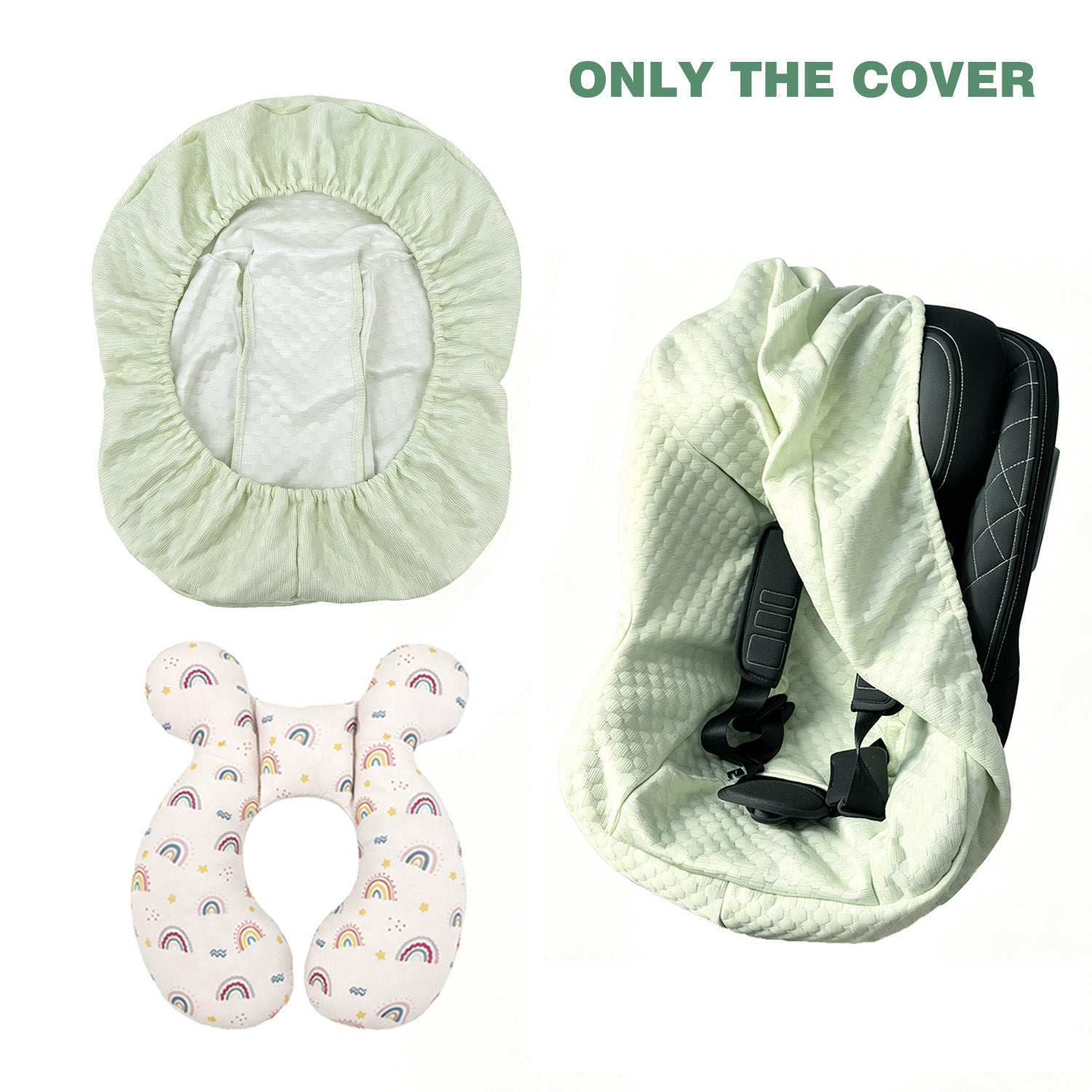 Infant car seat cover and head support pillow set; travel car seat accessories for infants and toddlers; suitable for both boys and girls; suitable for all seasons