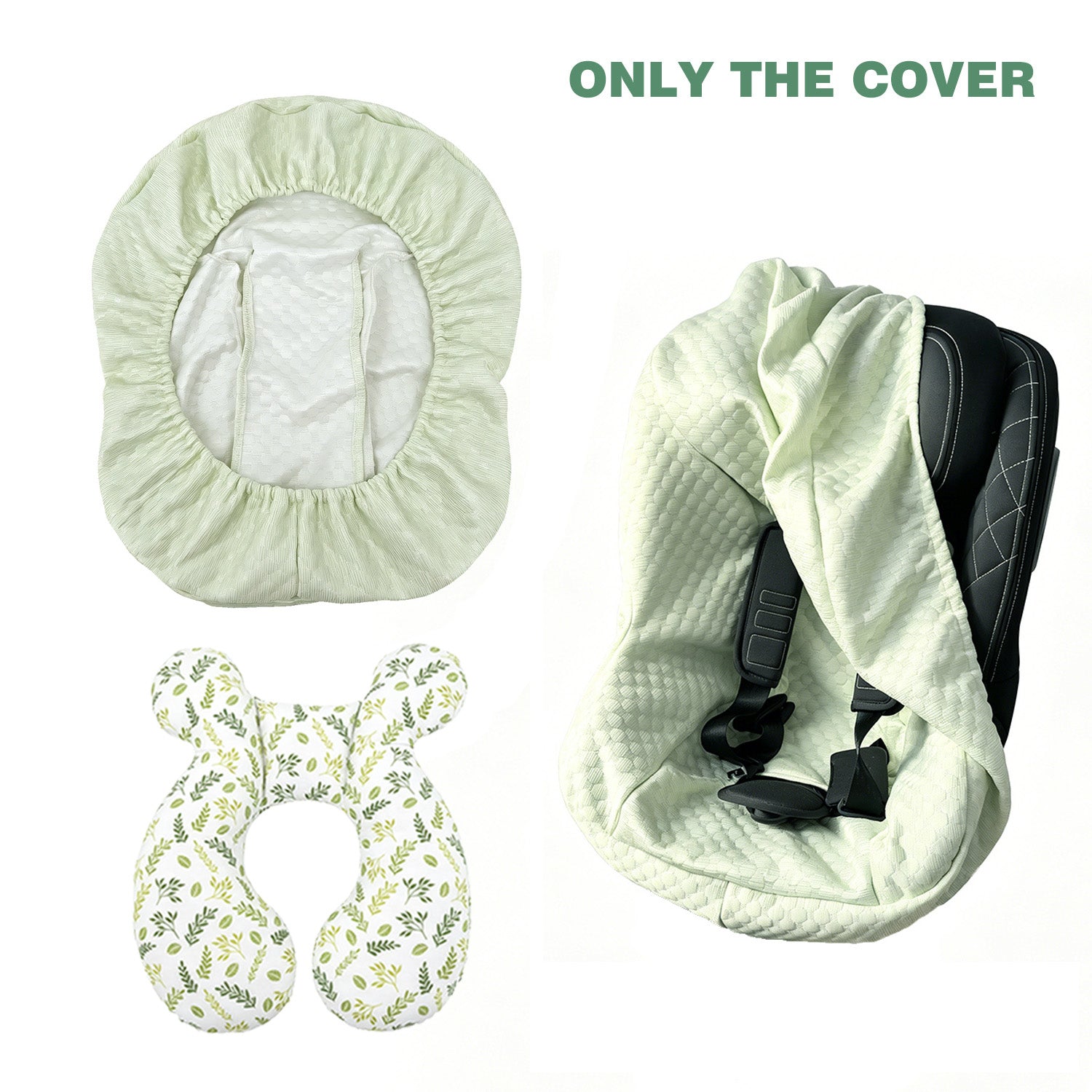 Infant car seat cover and head support pillow set; travel car seat accessories for infants and toddlers; suitable for both boys and girls; suitable for all seasons